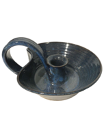 Pond Mountain Pottery Hand Made Candle Holder with Handle Blue NEW Signed - $19.47 CAD