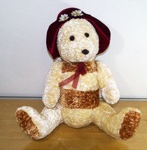 Shalom Toy  Teddy Bear Plush 19&quot; Tall Cream Tan Stripe Burgundy Hat Vintage - £15.97 GBP