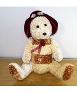 Shalom Toy  Teddy Bear Plush 19&quot; Tall Cream Tan Stripe Burgundy Hat Vintage - £15.66 GBP