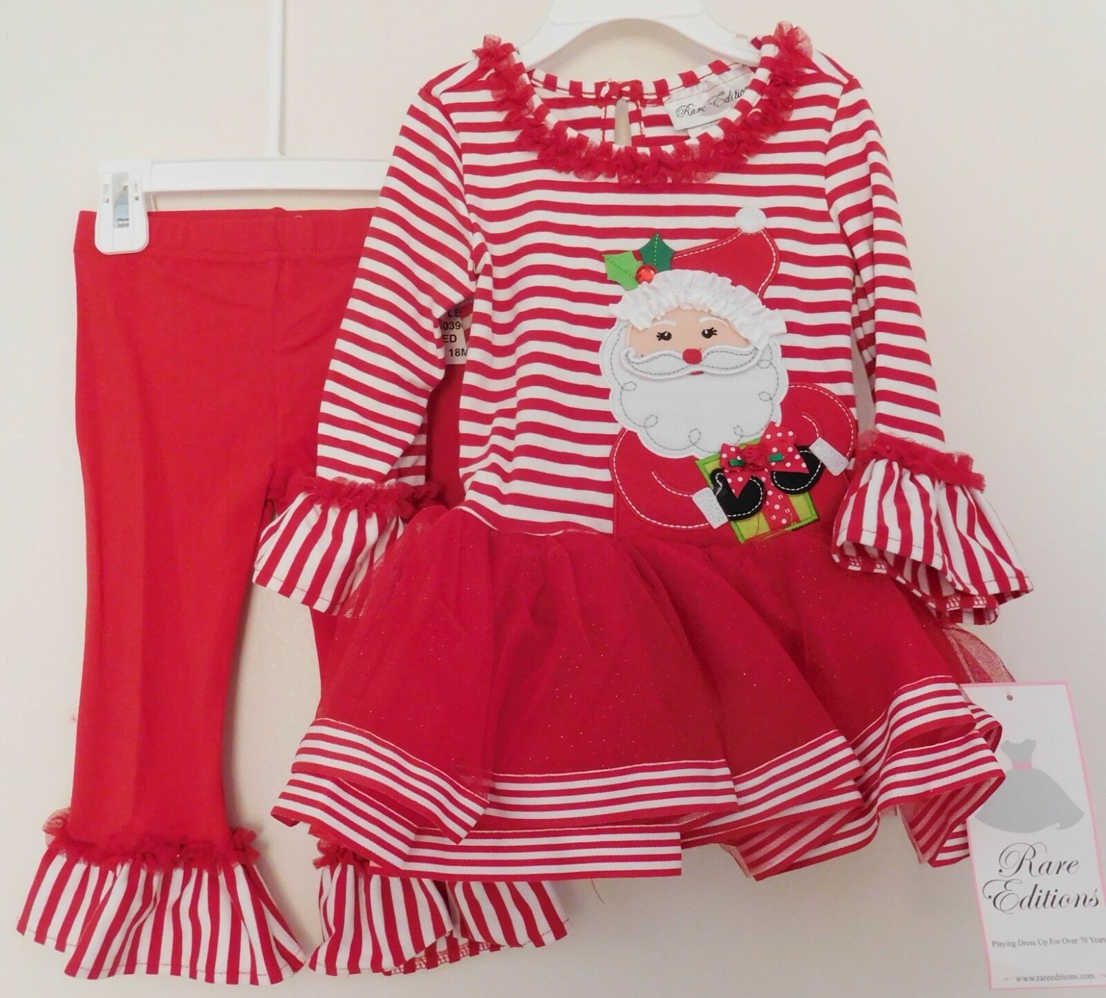 DRESS & LEGGINGS Infant Christmas RARE EDITIONS Stripe Mesh Tutu Santa 18M NWT - $24.99