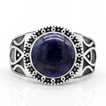 Real antique Turkish ring in pure 925 sterling silver with lapis lazuli men&#39;s on - £44.30 GBP