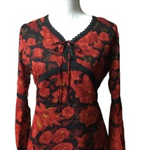 Soft Touch Vintage Y2K Semi Sheer Floral Dress Size S Fully Lined Bell Sleeve - £18.92 GBP