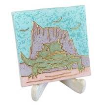 Ceramic Art Tile Desert Canyon Green Lizard Jay Kay Molds 4x4 in with Stand - £27.36 GBP