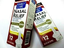 NASAL RELIEF OXYMETAZOLINE PUMP MIST FAMILY CARE 2 PACKS of 0.5oz (15ML)... - $8.62