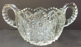 Vintage Clear Cut Glass Double Handle Candy Mint Nut Sugar Bowl Sawtooth Edge - £12.01 GBP