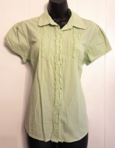 Hannah Green Pin Striped Blouse Cotton Seersucker Top  size Medium Pintuck Shirt - £12.45 GBP