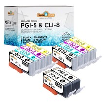10 Pack Pgi-5 Cli-8 Bcmy Ink For Canon Pixma Mp500 Mp530 Mp600 Mp610 - £21.20 GBP