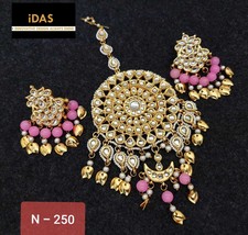 Bollywood Gold Plated Kundan Pearl Jhumki Earrings Tika Fashion Set Women New 12 - £37.17 GBP
