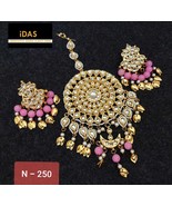 Bollywood Gold Plated Kundan Pearl Jhumki Earrings Tika Fashion Set Wome... - €40,82 EUR