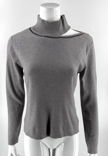 Calvin Klein Sweater Size Medium Gray Cutout Mockneck Sequin Pullover Wo... - $23.76