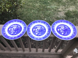 Blue Willow Ware Royal China 10” Dinner Plates 1940s-50s SET 3 Vintage Pottery - $22.44