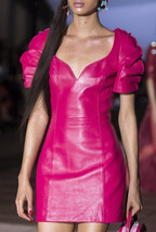 Soft Leather Party Dress Women New Stylish Lambskin Hot Winter Pink Barbie - £117.71 GBP+