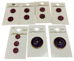 Streamline Sewing Buttons Purple Wine Round Mixed Cards Lot of 7  - $7.89