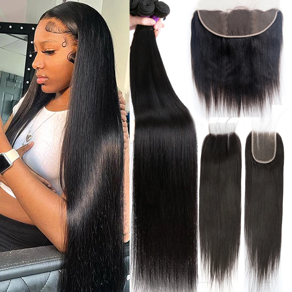 Straight Human Hair Bundles With Closure Peruvian Remy Wholesale Bundles With - £79.57 GBP+
