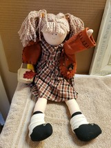 Stuffed Doll Dressed in Harvest Fall Autumn Clothing Holding Basket - £9.54 GBP
