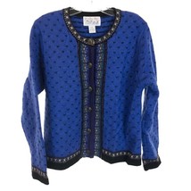 Womens Size Medium Tally Ho Blue Pure Wool Vintage Full Button Cardigan Sweater - £30.65 GBP
