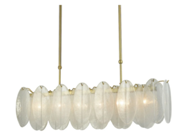 Horchow Brass &amp; White Glass 47&quot; Hush Linear Island Chandelier Modern Deco - £1,251.30 GBP