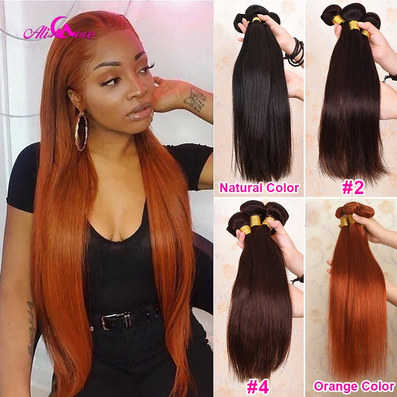 Ali Coco Brazilian Straight Hair Weave Bundles Orange Ginger 100% Human Hair - £17.69 GBP+