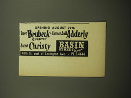 1960 Basin Street East Club Ad - Dave Brubeck, Cannonball Adderly, June Christy - £11.98 GBP