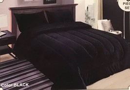 Glacier Black Solid Blanket With Sherpa Softy Thick And Warm 3 Pcs Queen Size - £47.47 GBP
