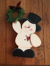 Christmas Snowman Door Knob Hanger Farm House Decor Hand Painted Wood - £6.20 GBP