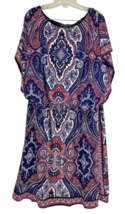 INC Dress Blue White Paisley Print Stretch Knit Slinky Travel Dolman Sle... - $747.94 MXN
