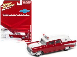 1957 Chevrolet Ambulance Kosmos Red and White with White Interior 1/64 Diecast M - £21.57 GBP