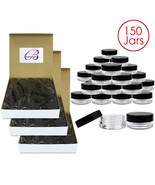 (150 Pcs) 3G/3Ml Clear Plastic Refillable Jars W/Black Flat Lids - £30.71 GBP