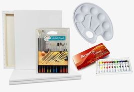Painting Kit  Artist Canvases w/ Brushes Paint  &amp; Pallet 11x14" Pre-Stre... - $19.99