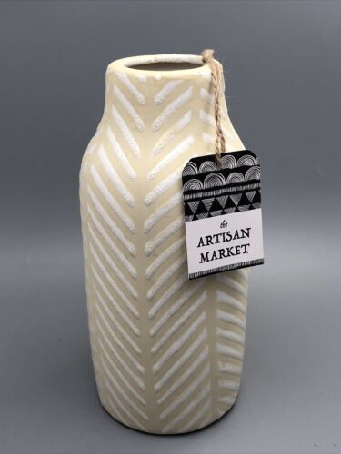 NEW Home Essentials The Artisan Market Natural Stripe Ceramic Vase 10” Tall 4.5” - $21.78