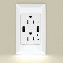 LED Night Light 4.2A USB Outlet Charging 15Amp Wall AC Socket Bathroom Lighting - £19.66 GBP