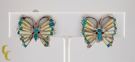 Sterling Silver Butterfly Turquoise and Mother-of-Pearl Inlay Clip-On Earrings - £142.02 GBP