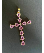 2.10CT Pear Cut Pink Sapphire 14K Yellow Gold Over Women&#39;s Pretty Cross ... - $88.07