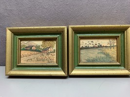 Pair of Miniature Framed Watercolor Landscape Painting Signed Hanson - £44.78 GBP