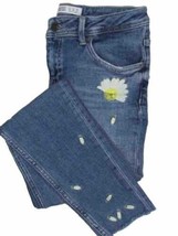Zara Skinny Jeans Embroidered Flower &amp; bees raw hem size 4 ankle length 28 x 25 - £18.60 GBP
