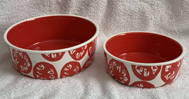 2 Crate & Barrel Ceramic Red & White Nesting Bowls 7.25" & 5.75"  - $24.70