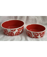 2 Crate &amp; Barrel Ceramic Red &amp; White Nesting Bowls 7.25&quot; &amp; 5.75&quot;  - £19.74 GBP