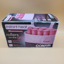 Conair Instant Heat Compact Hot Rollers 10 Curlers 9 Clips Pink Carry Case Box - $12.97