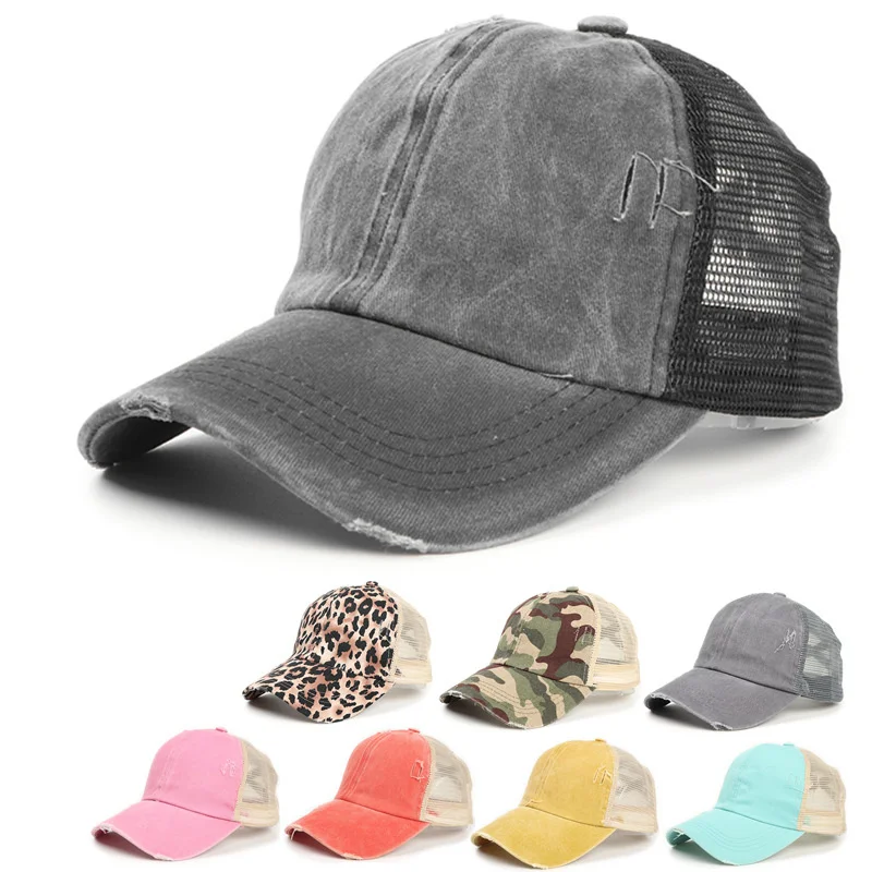 2022 Washed Crossed Ponytail Baseball Cap For Women Summer Autumn Solid Vintage - £12.22 GBP