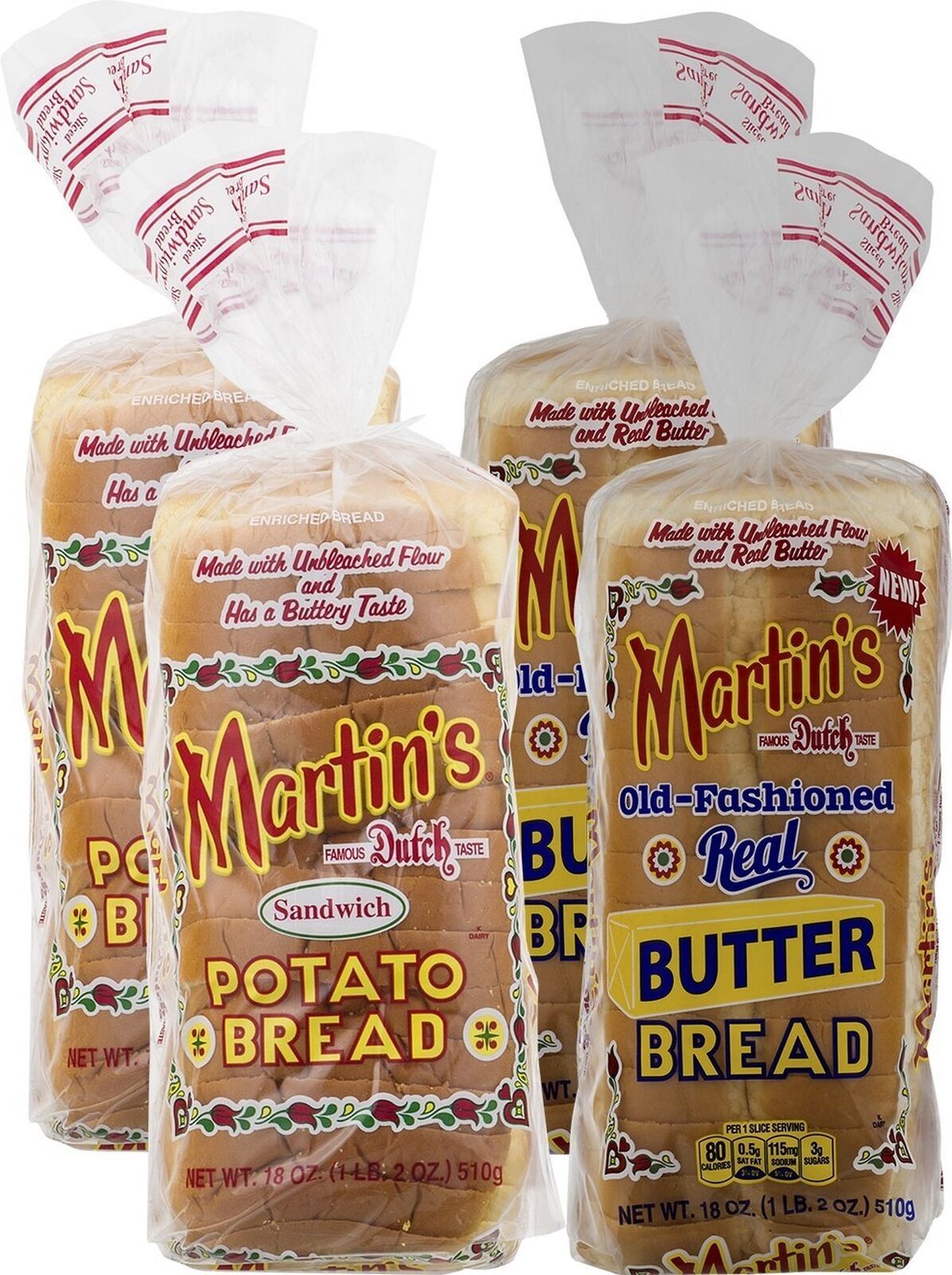 Martin's Famous Pastry Potato Bread Variety Pack- 18 oz. Bags (4 Loaves) - $31.63