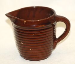 Brown Stoneware Milk Creamer Pitcher Ribbed Sides USA - $21.77