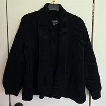 Womens Plus 2X Lauren Ralph Black 100% Cotton Knit Open Cardigan Sweater - $18.81