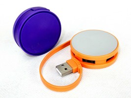 4-Port Round USB Hub, 2&quot; Diameter, Fits in Pocket, Choice of Orange or P... - £5.55 GBP