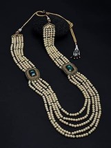 Green AD Kundan Jewelry Side Brooch Pearls Multi Layer Necklace Women - $31.13