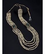 Green AD Kundan Jewelry Side Brooch Pearls Multi Layer Necklace Women - £24.37 GBP