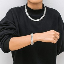 Diamond-shaped Cuban Link Chain Hip-hop 14mm Bling Iced Out Necklace or Bracelet - £33.63 GBP