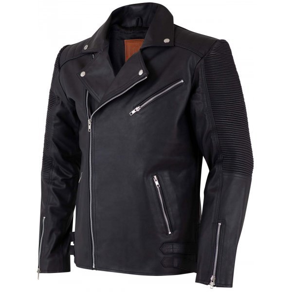 LE Men's Retro Leather Motorcycle Jacket in Black