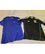 2 BUNDLE ADIDAS BLACK &amp; FILA BLUE ATHLETIC SOCCER RUNNING PSA # 2 T SHIR... - €18,27 EUR