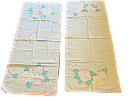 Table Runners 2 Crocheted Applique w/ Single Appliques Vintage 18 Inch x 40 Inch - £21.33 GBP