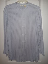 J. Jill Mandarin Tunic Sz. L Rayon/linen Crinkle Ribbed Frog  Buttons Pale Blue  - £12.04 GBP